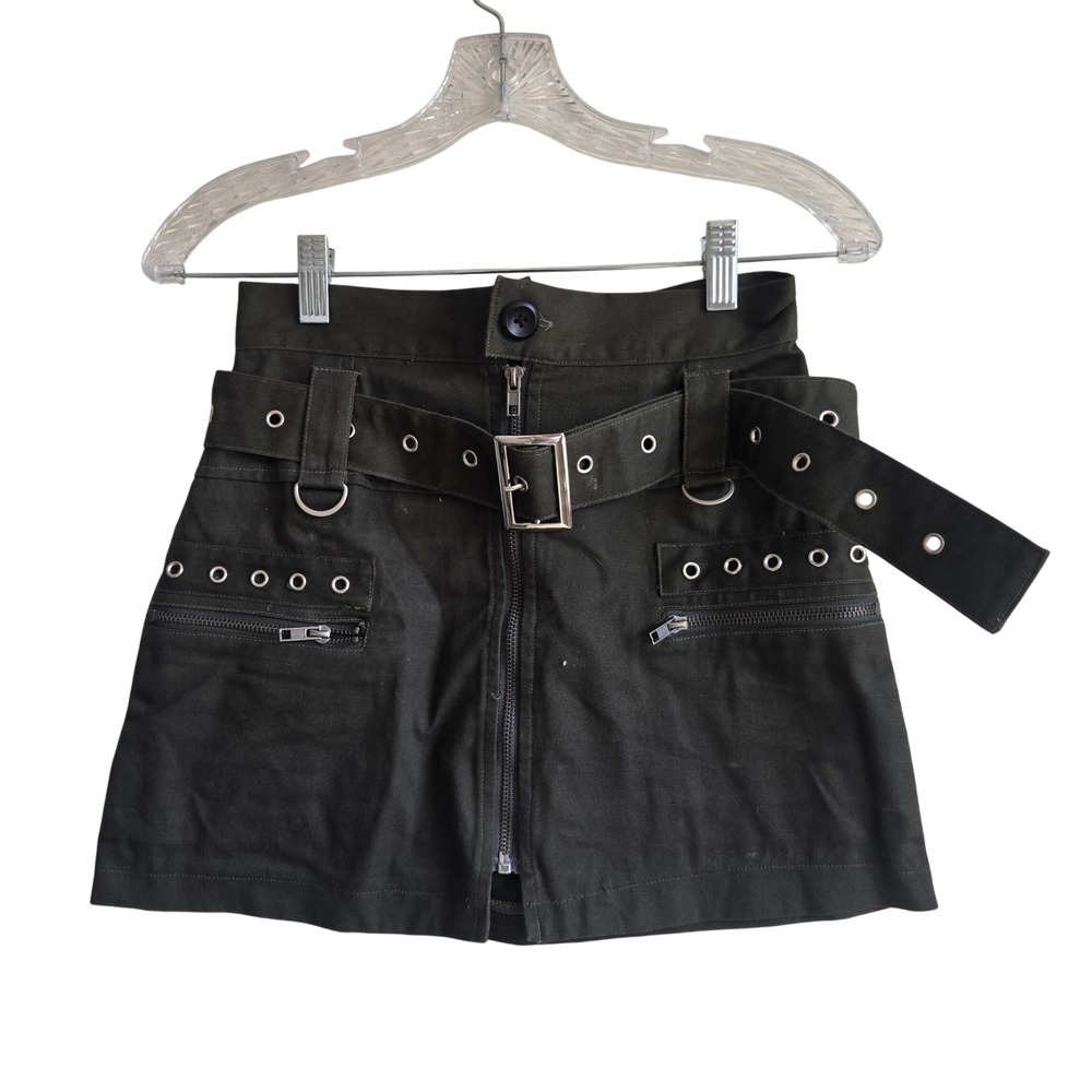 Carmar 6 Mini Skirt Women Olive Green‎ Excellent Utility Grommet Belt Zip Front